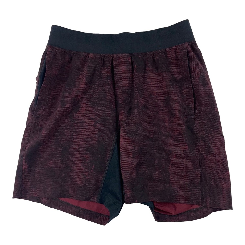 Lululemon Maroon Black Performance Drawstring Athletic Shorts Men Size S 7in